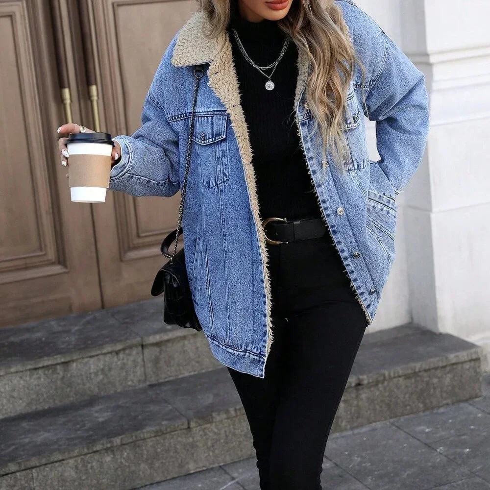 Blue Casual Women's Thermal Lined Windbreaker Jacket - Picture 4 of 7